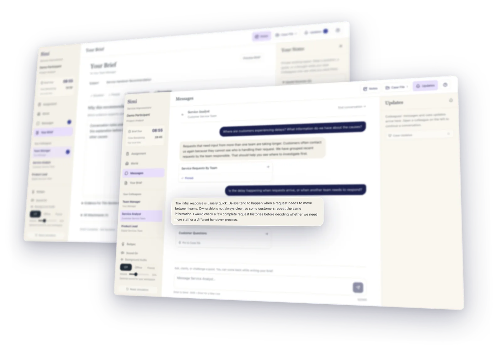 Simi workspace: a conversation with an AI colleague and the participant’s brief